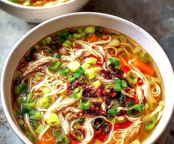 21 Best Soup Recipes For an Excited Winter 7 Aromatic bowl of ginger garlic chicken noodle soup garnished with herbs.