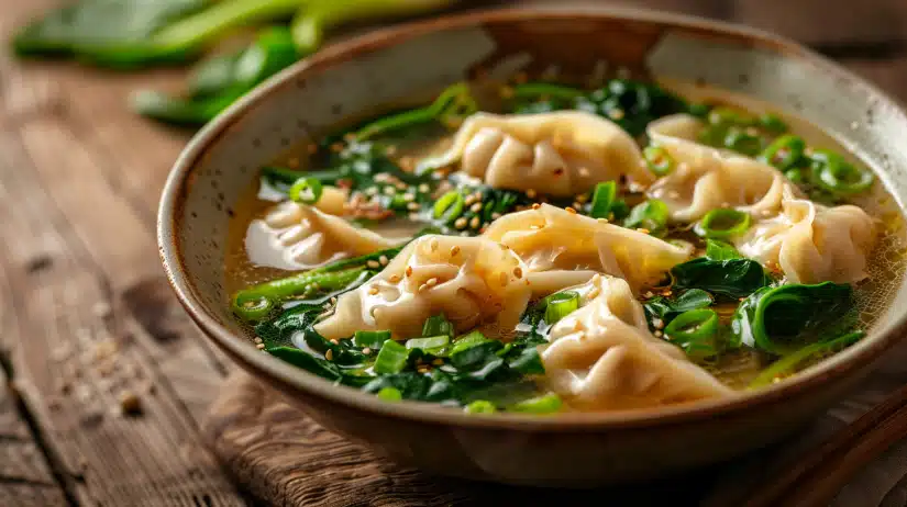 bowl of potsticker soup SERVING