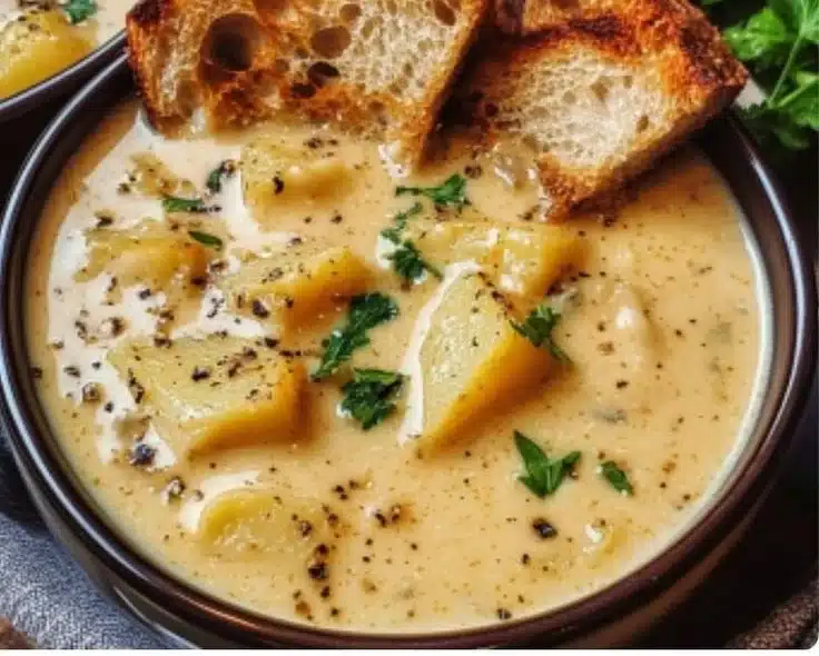 21 Best Soup Recipes For an Excited Winter 6 Bowl of hearty cheddar garlic herb potato soup garnished with herbs.