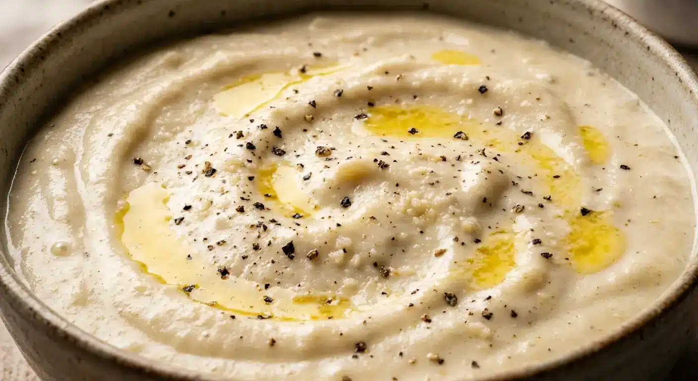 Best Alfredo Sauce Recipe for Pasta Lovers 4 Creamy Alfredo sauce in a pan with melted butter, heavy cream, and freshly grated parmesan cheese being stirred with a wooden spoon