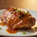 Brown sugar chicken thighs baked until caramelized and golden brown.