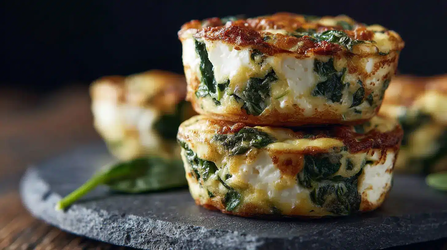 Fluffy egg bites baked with cheese and vegetables, served warm.