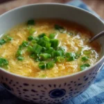 Egg drop soup with silky egg ribbons in a clear, savory broth.