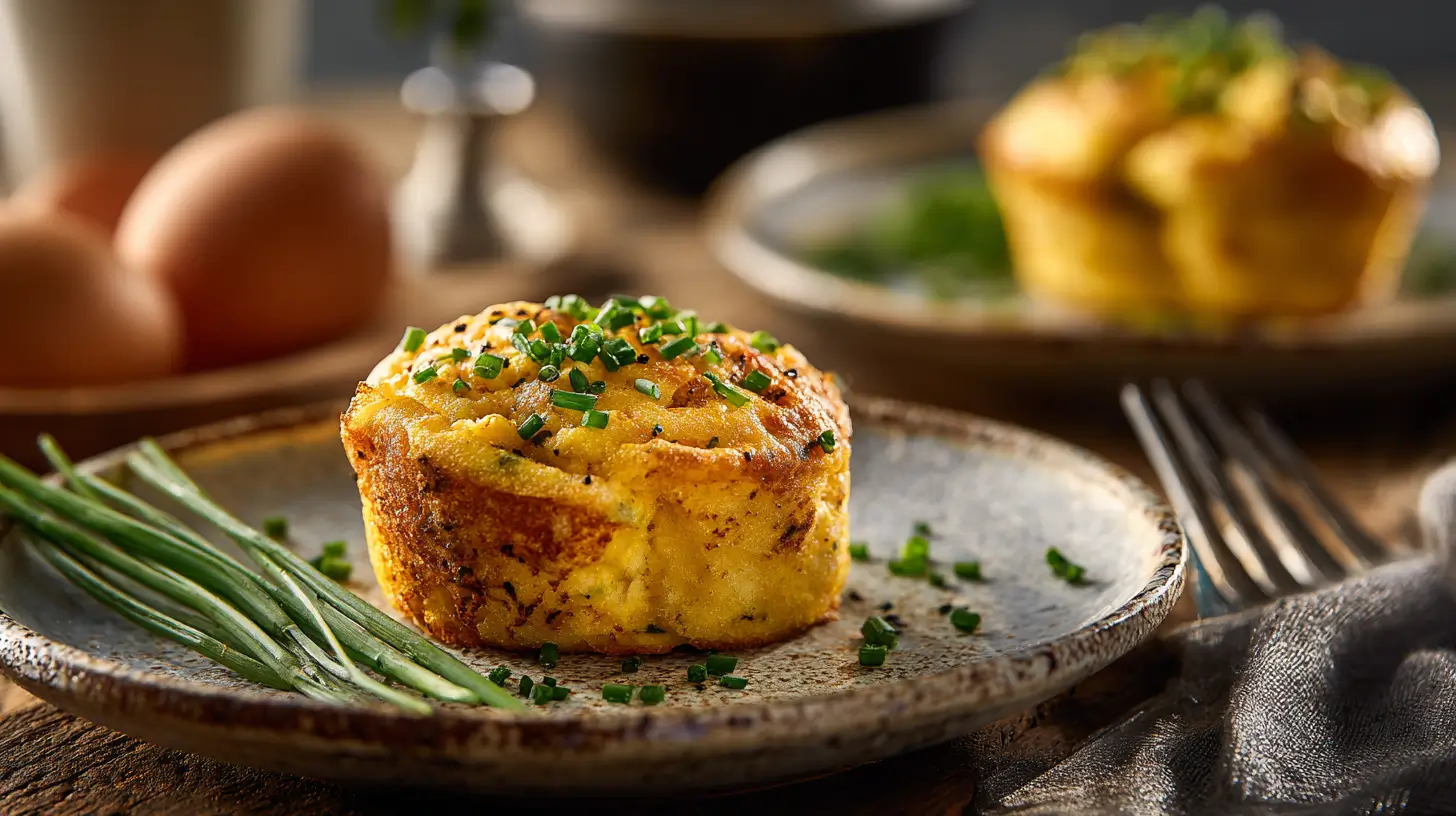 Easy Egg Muffins: A Delicious Family Breakfast! 4 Baked egg muffins with vegetables and cheese, served in a muffin pan.