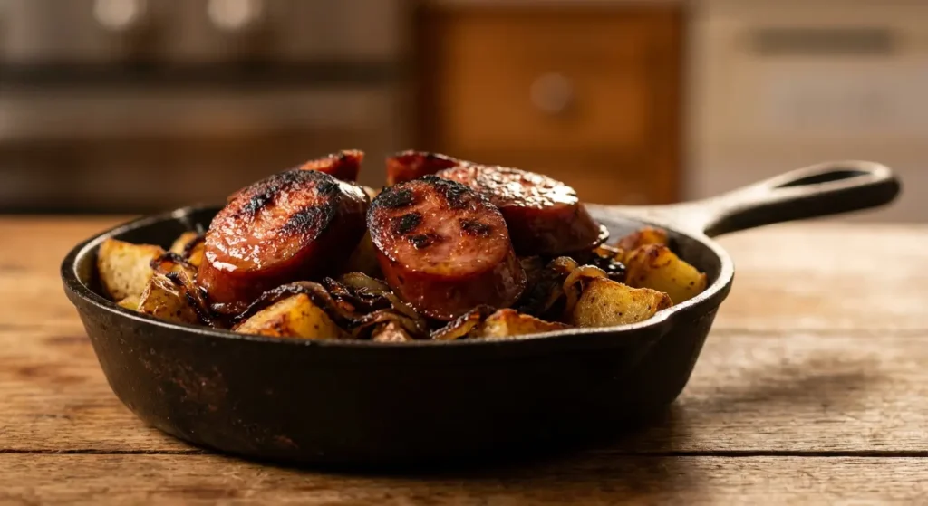 Delicious Fried Potatoes and Onions with Smoked Polish Sausage 5 Fried Potatoes and Onions with Smoked Polish Sausage