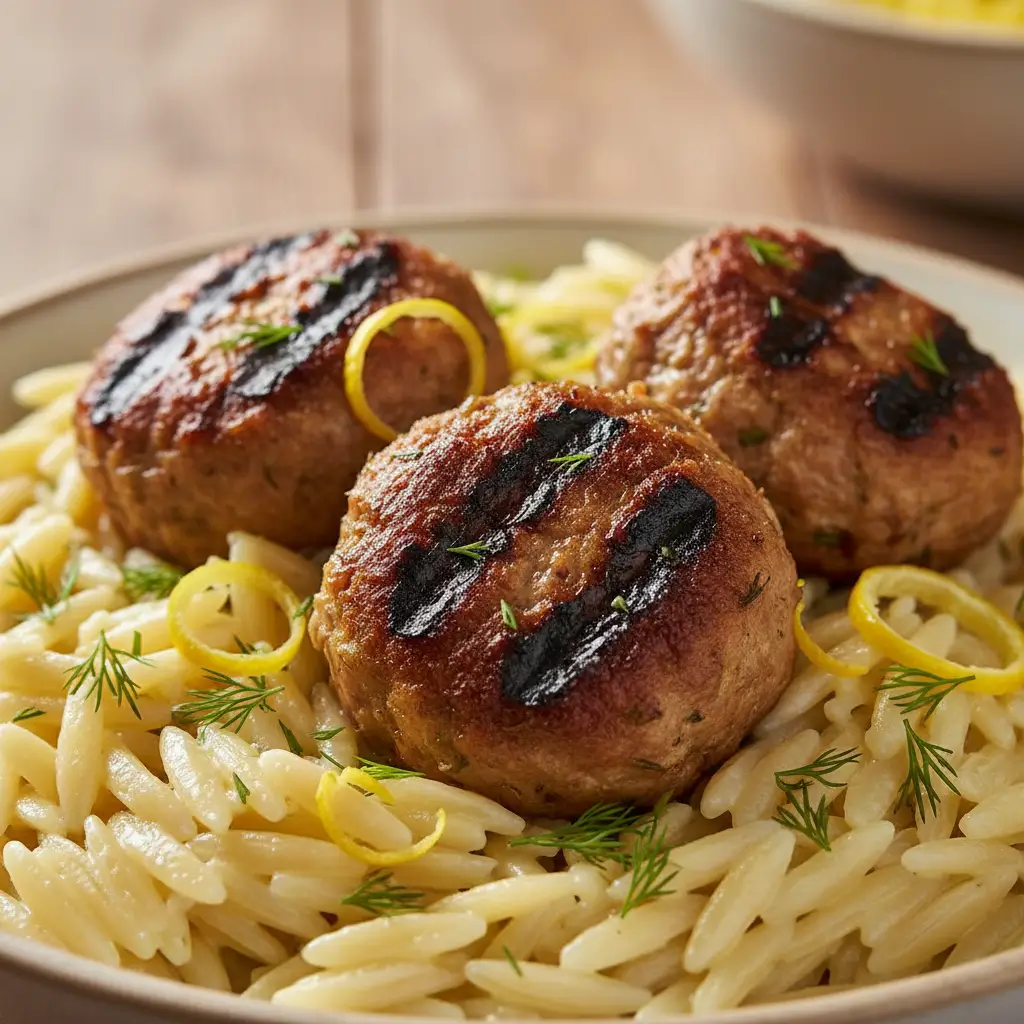 Greek Chicken Meatballs with Lemon Orzo (Quick and Easy) 6 Greek Chicken Meatballs with Lemon Orzo recipe