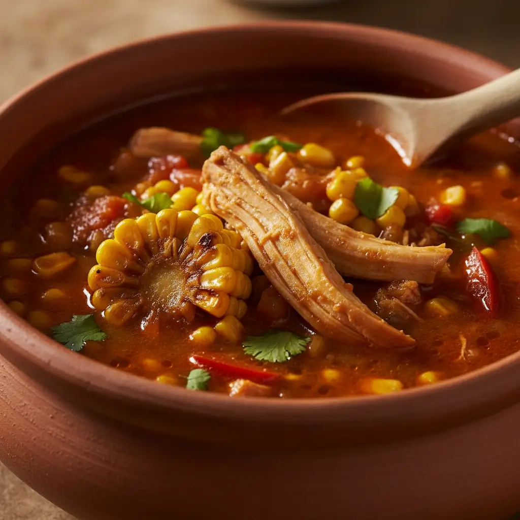 Mexican chicken and corn stew with tender chicken, sweet corn, and a rich, spiced broth.