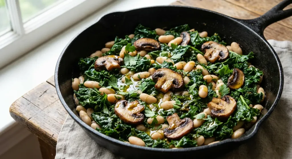 Delicious Mushroom and Kale Cannellini Bean Skillet 5 Mushroom and Kale Cannellini Bean Skillet