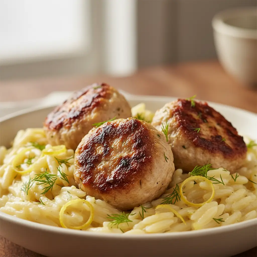 Greek Chicken Meatballs with Lemon Orzo (Quick and Easy) 5 easy Greek Chicken Meatballs with Lemon Orzo