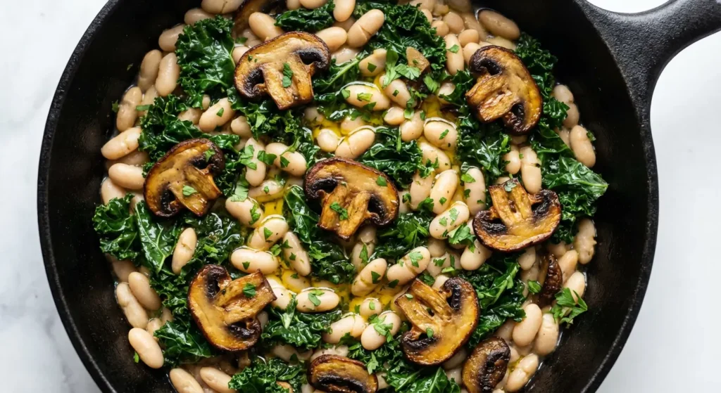 Delicious Mushroom and Kale Cannellini Bean Skillet 6 easy Mushroom and Kale Cannellini Bean Skillet
