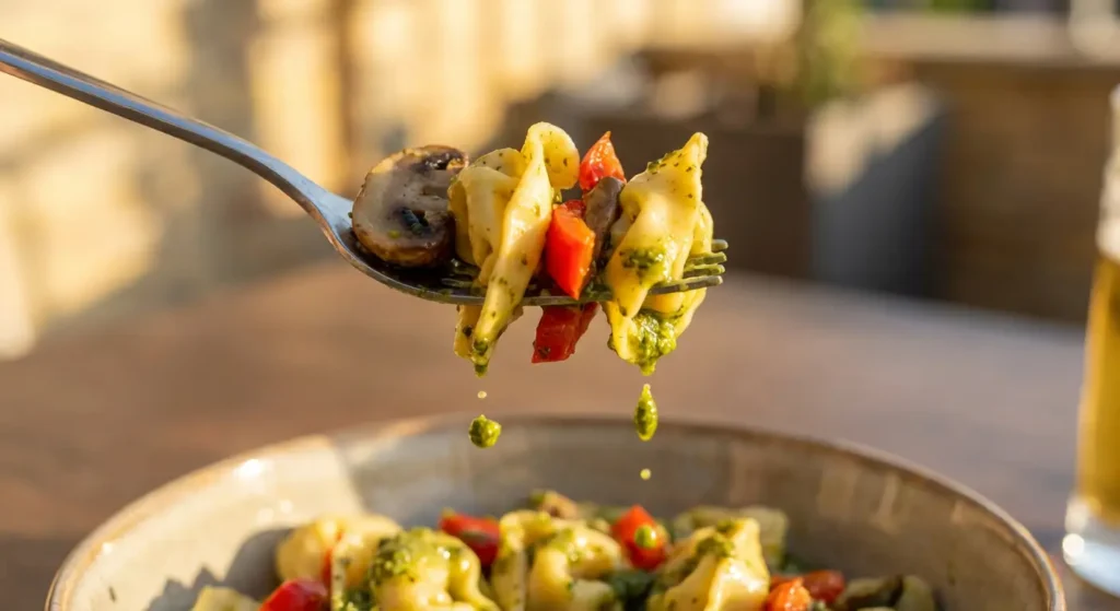 portion of Mediterranean Tortellini Salad