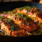 Baked Lemon Garlic Butter Salmon 7 Baked lemon garlic butter salmon with a golden glaze and fresh herbs.
