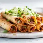 Beef Taquitos: A Family Favorite! 7 Crispy beef taquitos rolled and fried until golden, served with dipping sauces on a plate