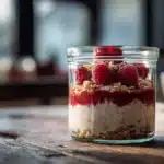 Classic overnight oats made with rolled oats and milk, served in a jar.