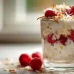 Tasty Coconut Cream Oats: A Simple Breakfast Your Family Will Love! 7 Coconut cream oats with a rich, creamy texture topped with coconut flakes.