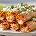 Crispy crab and shrimp queso taquitos filled with seafood and melted cheese, fried until golden