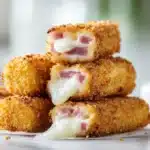 Fried ham and cheese mozzarella sticks golden and crispy with melted cheese inside