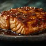 Maple-glazed salmon with a caramelized exterior and flaky, tender center.