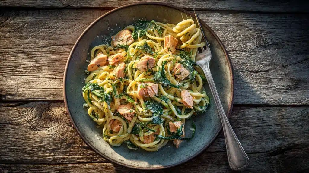 Salmon and Spinach Pasta recipe