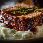 Stove Top stuffing meatloaf baked until golden and sliced on a serving plate.