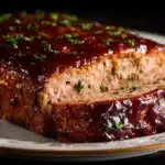 Turkey meatloaf baked until golden and sliced, served with a savory glaze.