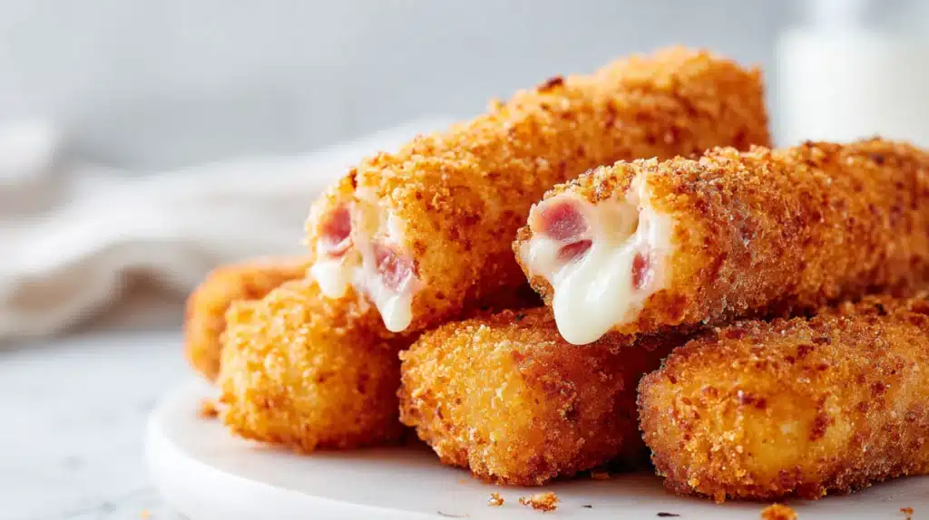 easy Fried Ham and Cheese Mozzarella Sticks