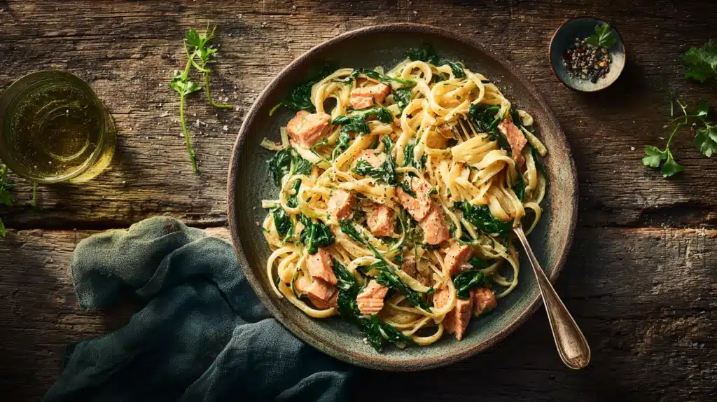 easy Salmon and Spinach Pasta