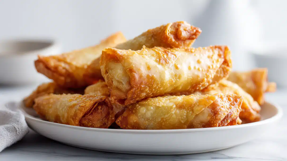 Air Fryer Egg Rolls 4 Air fryer egg rolls crispy and golden brown served with dipping sauce
