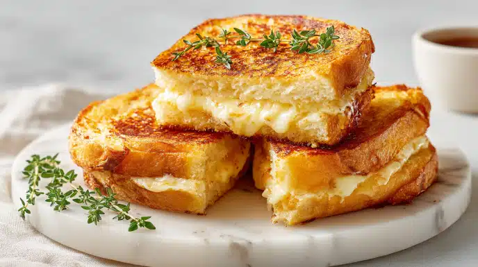 Air fryer grilled cheese sandwich golden brown and crispy with melted cheese inside