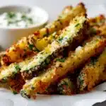 Crispy Air Fryer Parmesan Zucchini Fries 7 Air fryer parmesan zucchini fries crispy and golden with grated cheese and dipping sauce