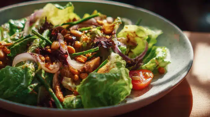 Fresh divorce salad with chopped cucumber, tomatoes, onion, herbs, and light dressing served in a bowl for a crisp, refreshing meal.