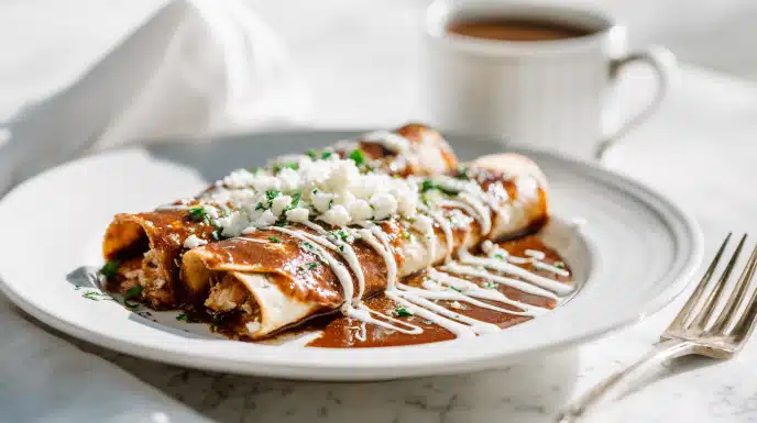 Authentic Enmoladas 4 Enmoladas tortillas filled and topped with rich mole sauce and cheese