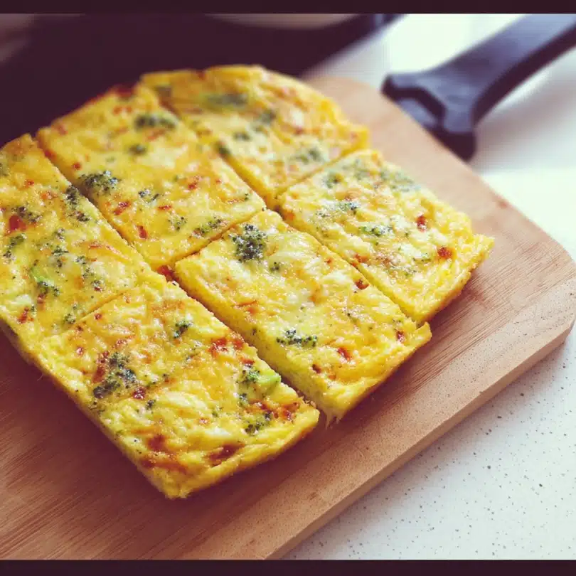 Frittata for babies cut into small soft pieces on a plate