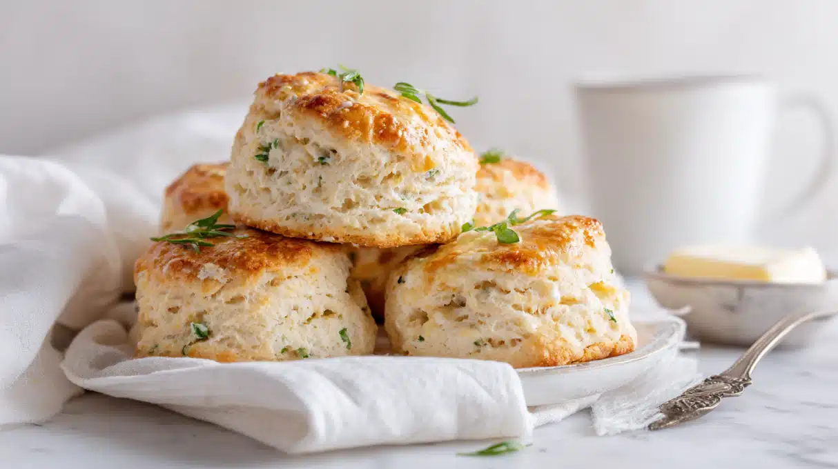 Savory Parsnip Scones 4 Freshly baked parsnip scones golden on the outside and tender inside, served on a plate with a light glaze.