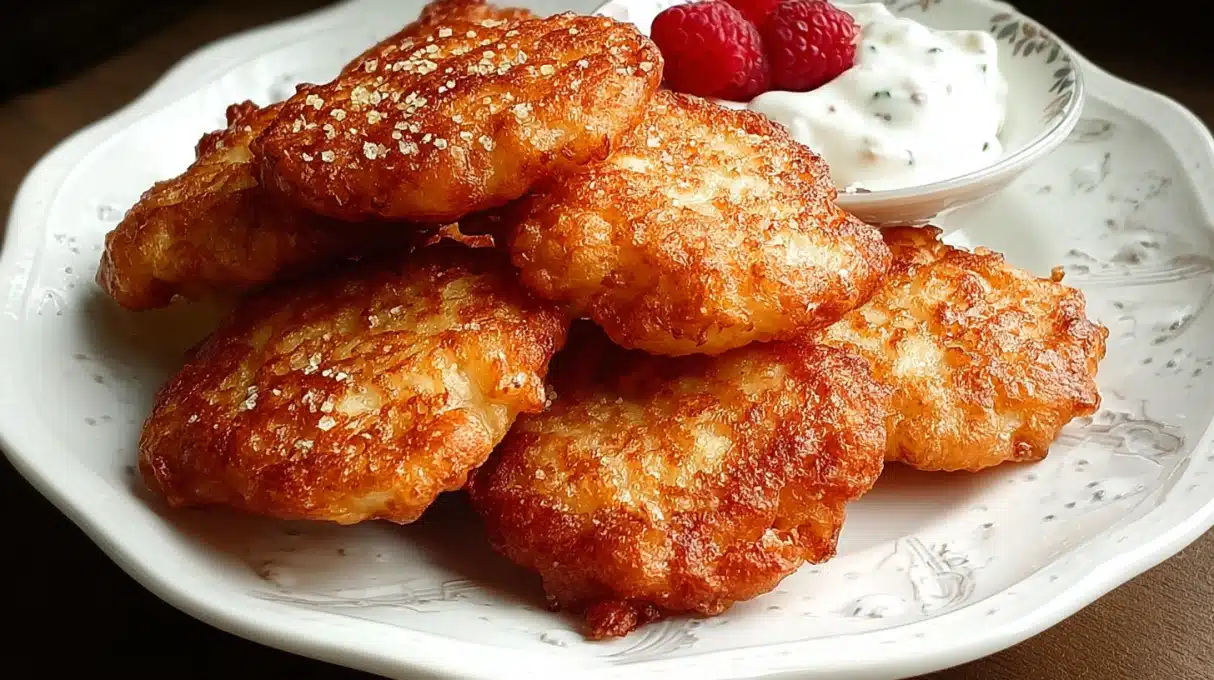 Classic Apple Fritters for Babies 4 Apple fritters for babies soft and tender bite-sized pieces on a plate