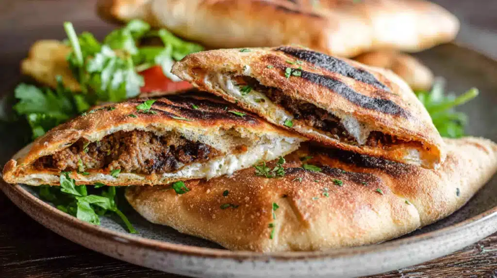 Golden crispy arayes stuffed pita filled with seasoned ground meat and herbs, grilled until perfectly toasted