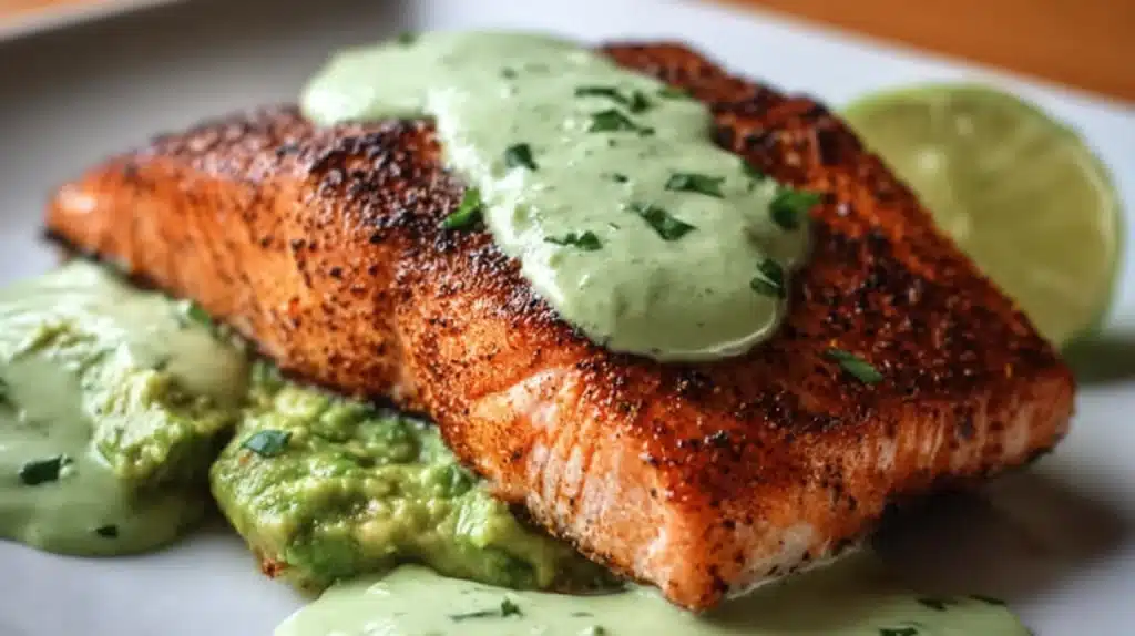 Baked Cajun Salmon With Avocado Lime Sauce recipe