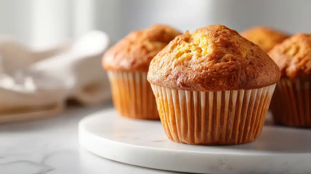 Carrot muffins soft and golden with visible shredded carrots