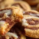 Cinnamon roll cookies with visible swirls and a light glaze on top