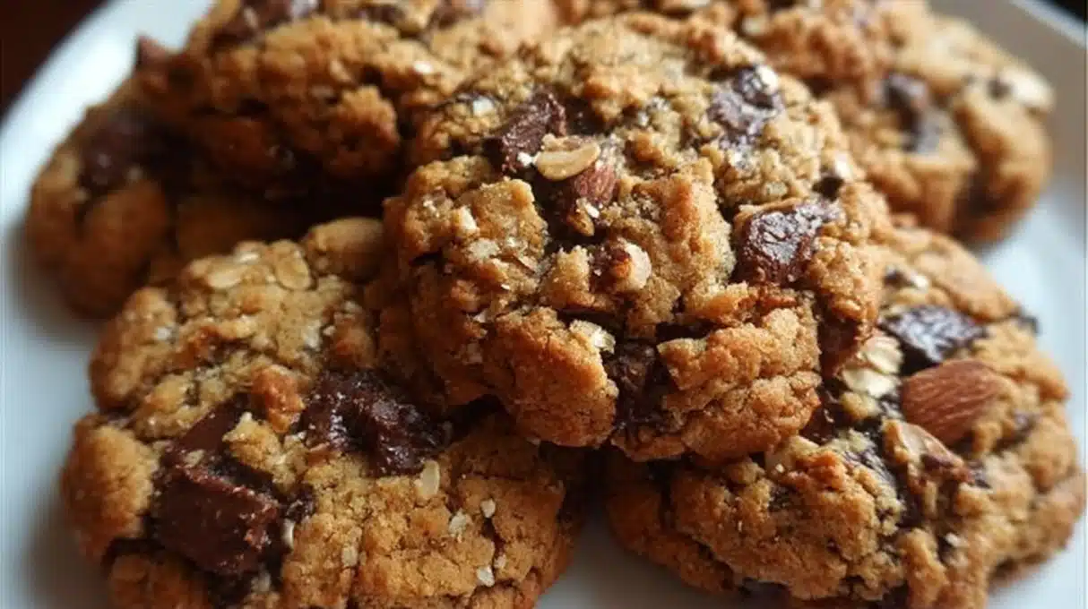 Cowboy cookies thick and chewy with oats, chocolate chips, and nuts