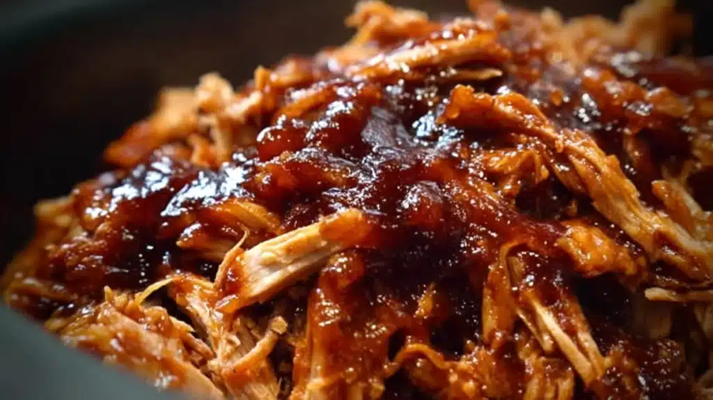 Crockpot BBQ pulled pork served tender and shredded with rich barbecue sauce.