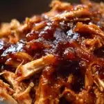 Crockpot BBQ pulled pork served tender and shredded with rich barbecue sauce.