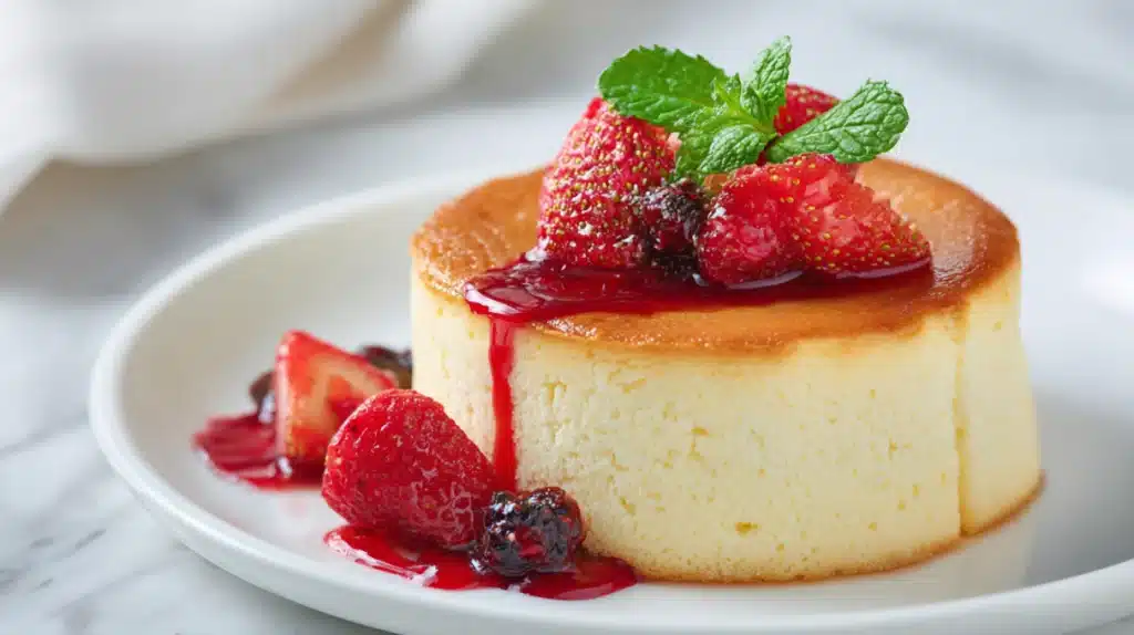 Light and fluffy Japanese cheesecake with a soft, airy texture and golden top dusted with powdered sugar