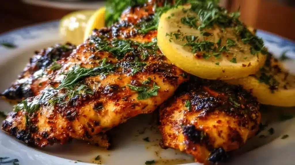 Grilled Lebanese chicken served with rice, fresh vegetables, and garlic sauce.