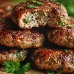 Authentic Lebanese Kafta 6 Grilled Lebanese kafta skewers made with seasoned ground beef and parsley, served with flatbread and fresh vegetables