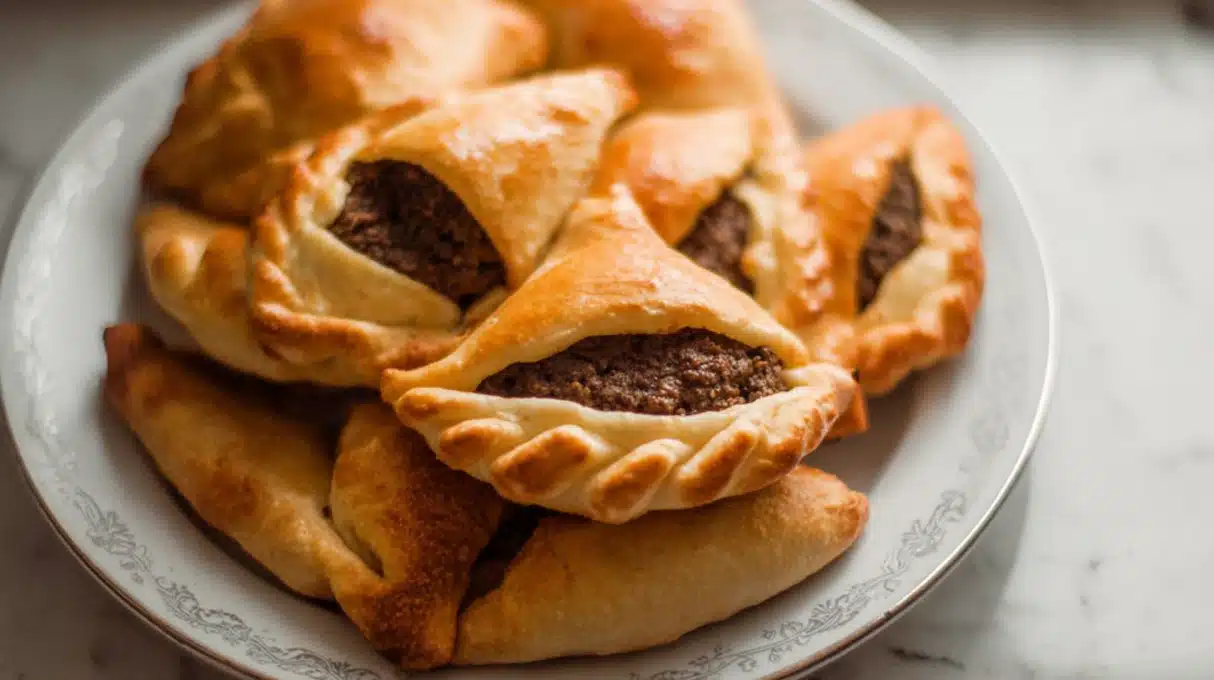 Lebanese Meat Pies Sfeehas 4 Lebanese meat pies (Sfeehas) made with soft golden dough topped with seasoned ground beef, onions, and spices