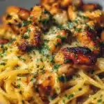 Creamy Monterey chicken spaghetti pasta baked with tender chicken, melted Monterey Jack cheese, and a rich savory sauce
