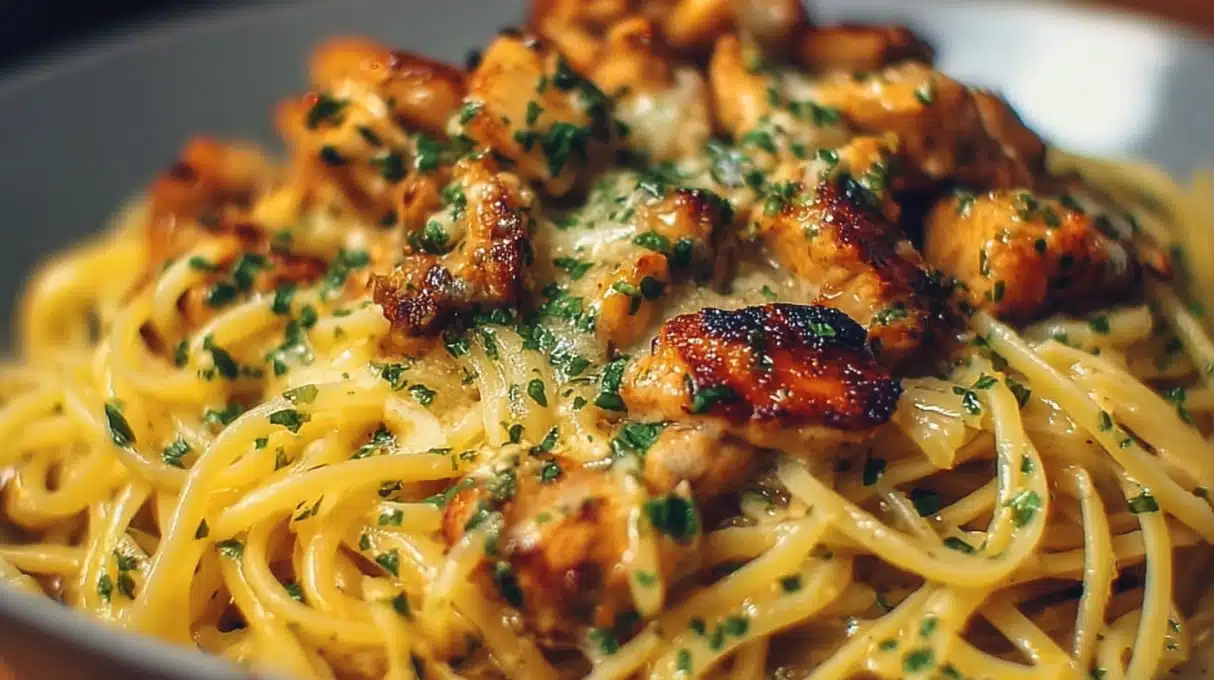 Creamy Monterey chicken spaghetti pasta baked with tender chicken, melted Monterey Jack cheese, and a rich savory sauce