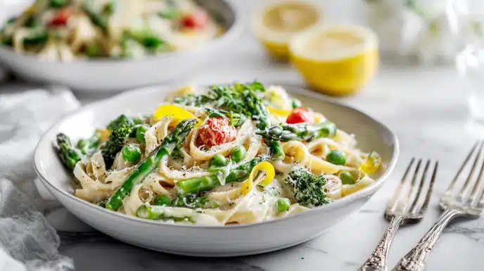 Pasta Primavera with Lemon Garlic Sauce recipe