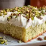 Pistachio Three Milks Cake 6 Moist pistachio three leches cake soaked in three milks and topped with whipped cream and crushed pistachios.